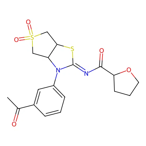 (Z)-N-(3-(3-acetylphenyl)-5,5-dioxidotetrahydrothieno[3,4-d]thiazol-2(3H)-ylidene)tetrahydrofuran-2-carboxamide structure