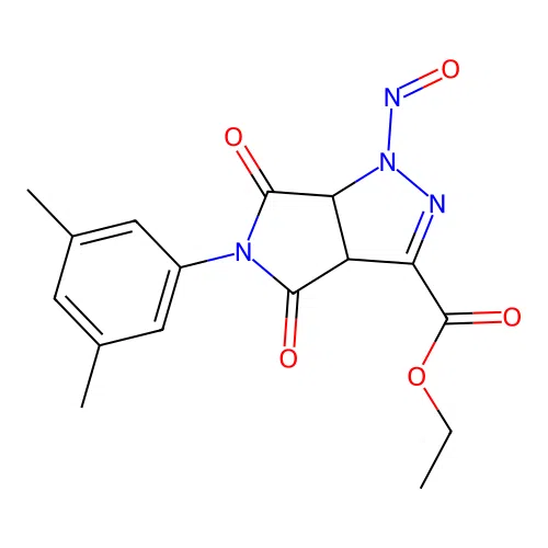 ethyl 5-(3,5-dimethylphenyl)-1-nitroso-4,6-dioxo-1,3a,4,5,6,6a-hexahydropyrrolo[3,4-c]pyrazole-3-carboxylate structure