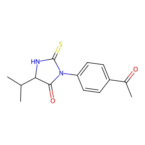 3-(4-acetylphenyl)-5-(propan-2-yl)-2-sulfanyl-3,5-dihydro-4H-imidazol-4-one structure