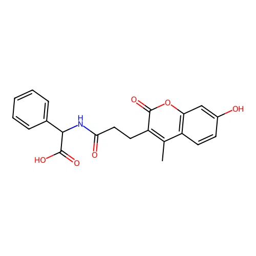 2-(3-(7-hydroxy-4-methyl-2-oxo-2H-chromen-3-yl)propanamido)-2-phenylacetic acid structure