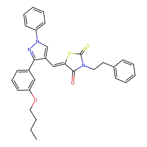 (5Z)-5-{[3-(3-butoxyphenyl)-1-phenyl-1H-pyrazol-4-yl]methylidene}-3-(2-phenylethyl)-2-thioxo-1,3-thiazolidin-4-one structure