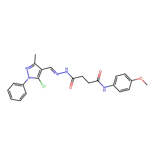 (E)-4-(2-((5-chloro-3-methyl-1-phenyl-1H-pyrazol-4-yl)methylene)hydrazinyl)-N-(4-methoxyphenyl)-4-oxobutanamide structure