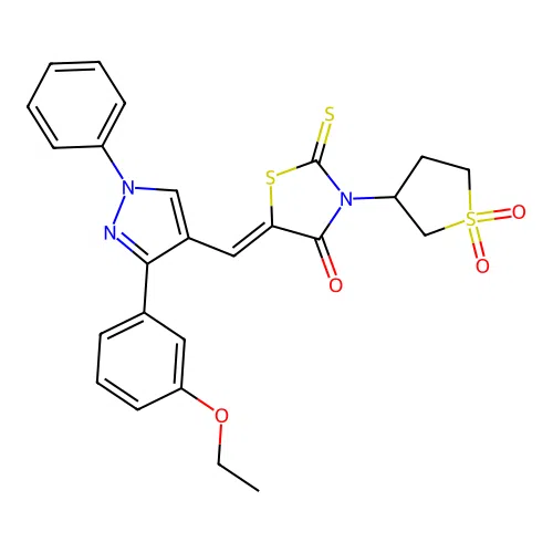 (5Z)-3-(1,1-dioxidotetrahydrothiophen-3-yl)-5-{[3-(3-ethoxyphenyl)-1-phenyl-1H-pyrazol-4-yl]methylidene}-2-thioxo-1,3-thiazolidin-4-one structure