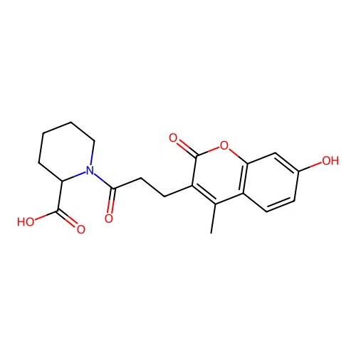 1-(3-(7-hydroxy-4-methyl-2-oxo-2H-chromen-3-yl)propanoyl)piperidine-2-carboxylic acid structure
