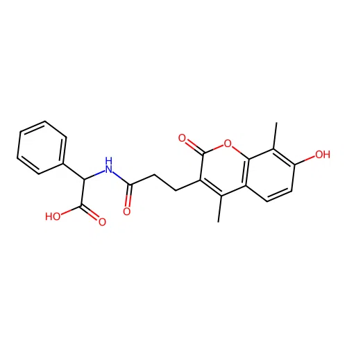 2-(3-(7-hydroxy-4,8-dimethyl-2-oxo-2H-chromen-3-yl)propanamido)-2-phenylacetic acid structure