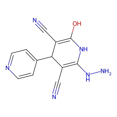 2-Hydrazinyl-6-hydroxy-4-pyridin-4-yl-1,4-dihydropyridine-3,5-dicarbonitrile structure
