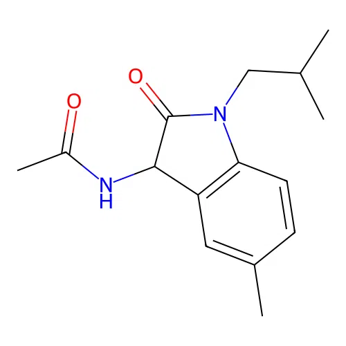 N-[5-methyl-1-(2-methylpropyl)-2-oxo-2,3-dihydro-1H-indol-3-yl]acetamide structure