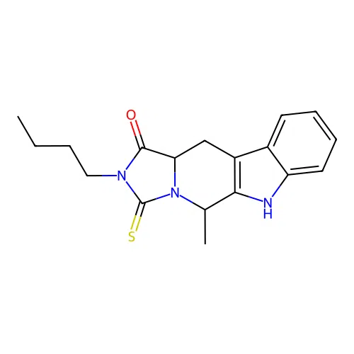 2-butyl-5-methyl-3-thioxo-2,3,5,6,11,11a-hexahydro-1H-imidazo[1',5':1,6]pyrido[3,4-b]indol-1-one structure