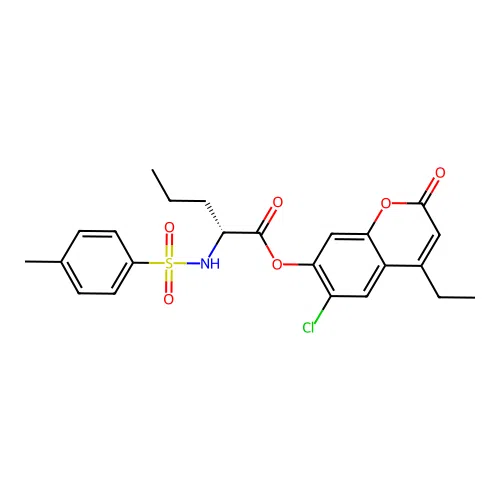 (6-chloro-4-ethyl-2-oxochromen-7-yl) (2R)-2-[(4-methylphenyl)sulfonylamino]pentanoate structure