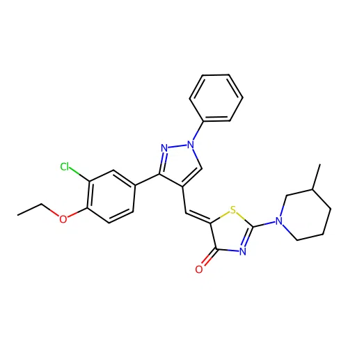 (5Z)-5-{[3-(3-chloro-4-ethoxyphenyl)-1-phenyl-1H-pyrazol-4-yl]methylidene}-2-(3-methylpiperidin-1-yl)-1,3-thiazol-4(5H)-one structure
