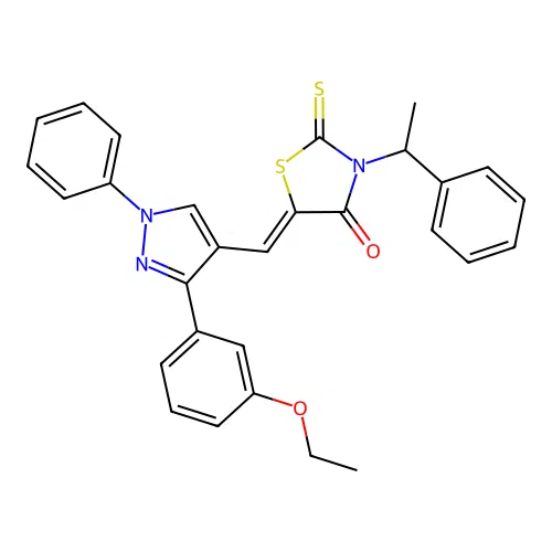 (5Z)-5-{[3-(3-ethoxyphenyl)-1-phenyl-1H-pyrazol-4-yl]methylidene}-3-(1-phenylethyl)-2-thioxo-1,3-thiazolidin-4-one structure
