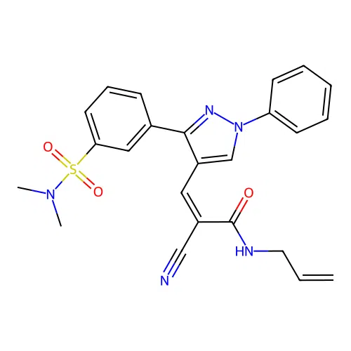 (2Z)-2-cyano-3-{3-[3-(dimethylsulfamoyl)phenyl]-1-phenyl-1H-pyrazol-4-yl}-N-(prop-2-en-1-yl)prop-2-enamide structure