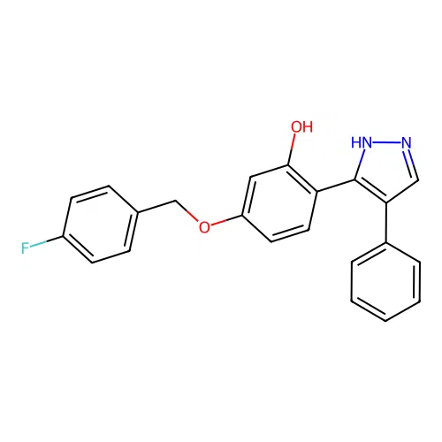5-[(4-fluorobenzyl)oxy]-2-(4-phenyl-1H-pyrazol-3-yl)phenol structure