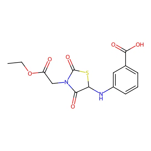 3-((3-(2-Ethoxy-2-oxoethyl)-2,4-dioxothiazolidin-5-yl)amino)benzoic acid structure