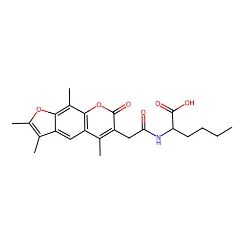 2-(2-(2,3,5,9-tetramethyl-7-oxo-7H-furo[3,2-g]chromen-6-yl)acetamido)hexanoic acid structure