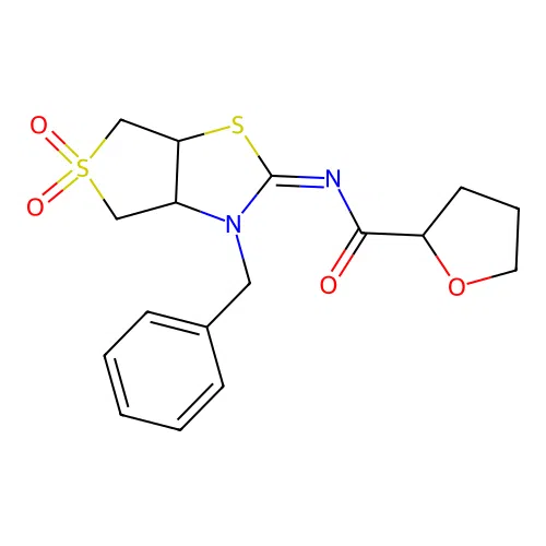 (Z)-N-(3-benzyl-5,5-dioxidotetrahydrothieno[3,4-d]thiazol-2(3H)-ylidene)tetrahydrofuran-2-carboxamide structure