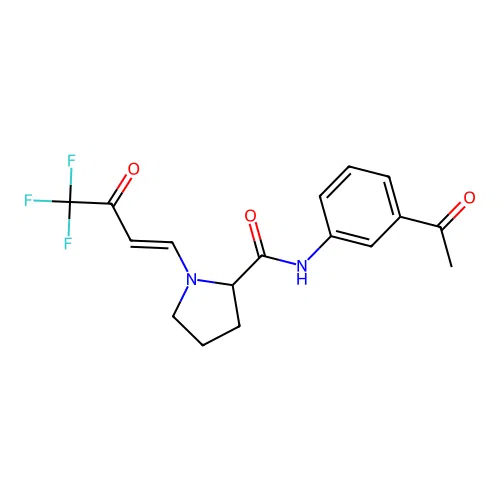 (E)-N-(3-acetylphenyl)-1-(4,4,4-trifluoro-3-oxobut-1-en-1-yl)pyrrolidine-2-carboxamide structure