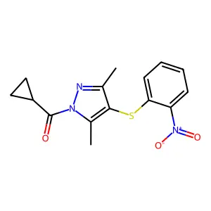 Cyclopropyl-[3,5-dimethyl-4-(2-nitrophenyl)sulfanylpyrazol-1-yl]methanone structure