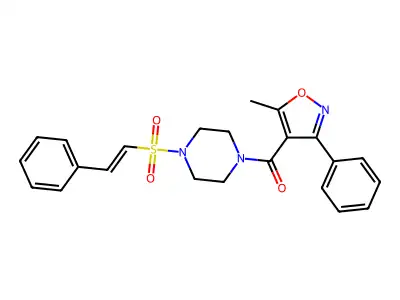 1-(5-methyl-3-phenyl-1,2-oxazole-4-carbonyl)-4-(2-phenylethenesulfonyl)piperazine structure