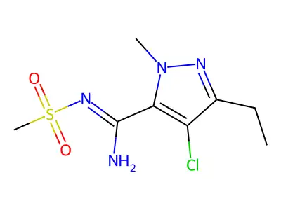 4-chloro-3-ethyl-1-methyl-N'-methylsulfonylpyrazole-5-carboximidamide structure