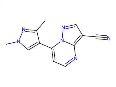 7-(1,3-Dimethyl-1H-pyrazol-4-yl)pyrazolo[1,5-a]pyrimidine-3-carbonitrile structure