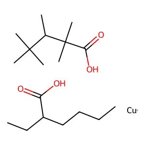 (tert-Decanoato-O)(2-ethylhexanoato-O)copper structure