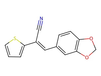 3-(2H-1,3-benzodioxol-5-yl)-2-(thiophen-2-yl)prop-2-enenitrile structure