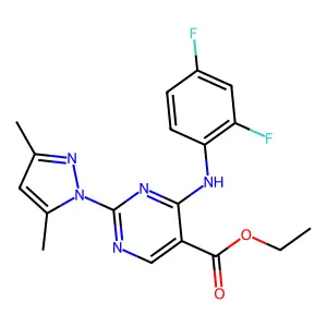 ethyl 4-[(2,4-difluorophenyl)amino]-2-(3,5-dimethyl-1H-pyrazol-1-yl)pyrimidine-5-carboxylate structure