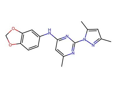 N-(1,3-benzodioxol-5-yl)-2-(3,5-dimethylpyrazol-1-yl)-6-methylpyrimidin-4-amine structure