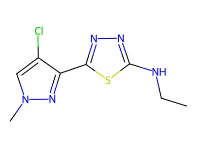 5-(4-chloro-1-methylpyrazol-3-yl)-N-ethyl-1,3,4-thiadiazol-2-amine structure