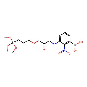 (3-((2-Hydroxy-3-(3-trimethoxysilylpropoxy)propyl)amino)-2-nitrophenyl)boronic acid structure