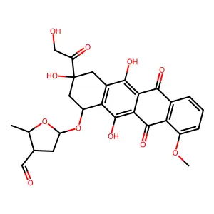 7-O-(2,3,5-trideoxy-3-C-formylpentafuranosyl)adriamycinone structure