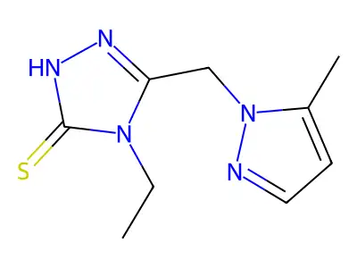 4-Ethyl-5-((5-methyl-1H-pyrazol-1-yl)methyl)-4H-1,2,4-triazole-3-thiol structure