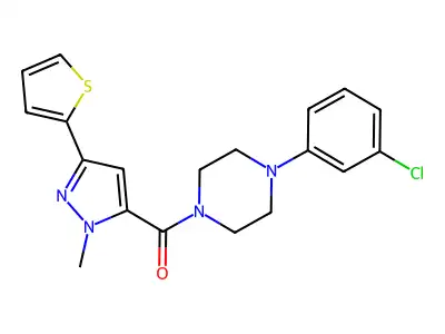 [4-(3-chlorophenyl)piperazino][1-methyl-3-(2-thienyl)-1H-pyrazol-5-yl]methanone structure