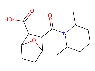 3-[(2,6-dimethylpiperidin-1-yl)carbonyl]-7-oxabicyclo[2.2.1]heptane-2-carboxylic acid structure
