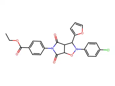 ethyl 4-[2-(4-chlorophenyl)-3-(furan-2-yl)-4,6-dioxo-hexahydro-2H-pyrrolo[3,4-d][1,2]oxazol-5-yl]benzoate structure