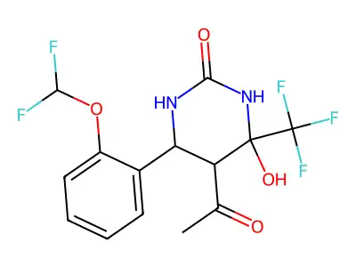 5-acetyl-6-[2-(difluoromethoxy)phenyl]-4-hydroxy-4-(trifluoromethyl)-1,3-diazinan-2-one structure