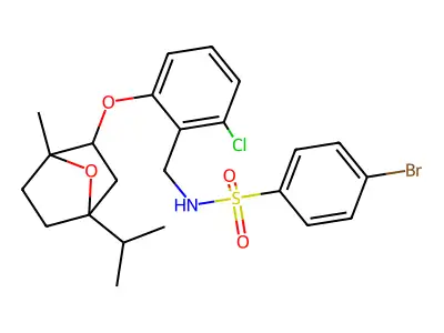 4-bromo-N-{2-chloro-6-[(4-isopropyl-1-methyl-7-oxabicyclo[2.2.1]hept-2-yl)oxy]benzyl}benzenesulfonamide structure