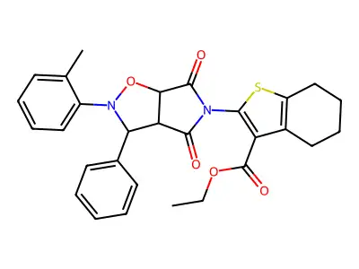 ethyl 2-[2-(2-methylphenyl)-4,6-dioxo-3-phenyl-hexahydro-2H-pyrrolo[3,4-d][1,2]oxazol-5-yl]-4,5,6,7-tetrahydro-1-benzothiophene-3-carboxylate structure