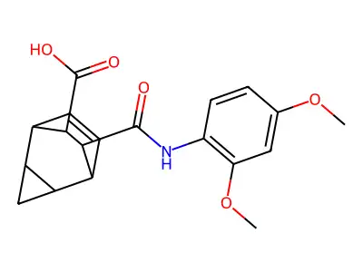 7-[(2,4-dimethoxyanilino)carbonyl]tricyclo[3.2.2.0~2,4~]non-8-ene-6-carboxylic acid structure