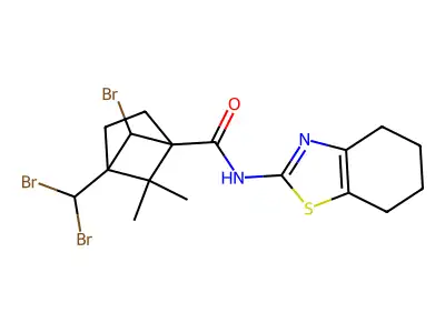 6-bromo-4-(dibromomethyl)-5,5-dimethyl-N-(4,5,6,7-tetrahydro-1,3-benzothiazol-2-yl)bicyclo[2.1.1]hexane-1-carboxamide structure
