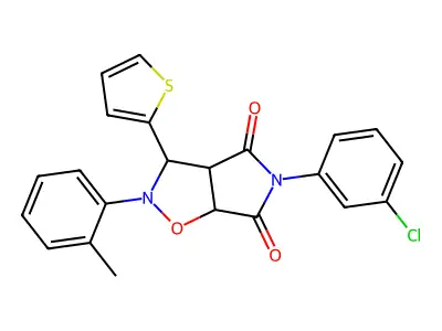 5-(3-chlorophenyl)-2-(2-methylphenyl)-3-(thiophen-2-yl)-hexahydro-2H-pyrrolo[3,4-d][1,2]oxazole-4,6-dione structure