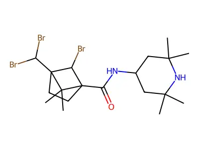 6-bromo-4-(dibromomethyl)-5,5-dimethyl-N-(2,2,6,6-tetramethylpiperidin-4-yl)bicyclo[2.1.1]hexane-1-carboxamide structure