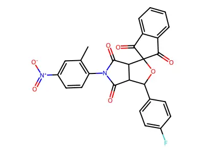 3-(4-fluorophenyl)-5-(2-methyl-4-nitrophenyl)-3a,6a-dihydrospiro[furo[3,4-c]pyrrole-1,2'-indene]-1',3',4,6(3H,5H)-tetrone structure