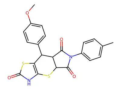 8-(4-methoxyphenyl)-6-(4-methylphenyl)-3,4a,7a,8-tetrahydropyrrolo[3',4':5,6]thiopyrano[2,3-d][1,3]thiazole-2,5,7(6H)-trione structure