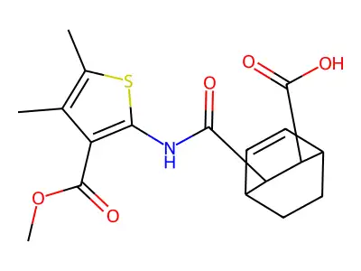 3-({[3-(methoxycarbonyl)-4,5-dimethyl-2-thienyl]amino}carbonyl)bicyclo[2.2.2]oct-5-ene-2-carboxylic acid structure