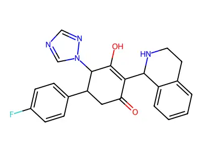 5-(4-fluorophenyl)-3-hydroxy-2-(1,2,3,4-tetrahydro-1-isoquinolinyl)-4-(1H-1,2,4-triazol-1-yl)-2-cyclohexen-1-one structure