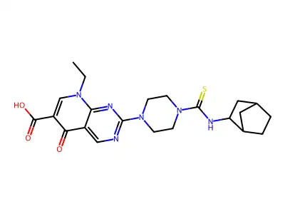 2-(4-((1S,2S,4R)-bicyclo[2.2.1]heptan-2-ylcarbamothioyl)piperazin-1-yl)-8-ethyl-5-oxo-5,8-dihydropyrido[2,3-d]pyrimidine-6-carboxylic acid structure