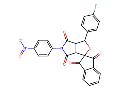 3-(4-fluorophenyl)-5-(4-nitrophenyl)-3a,6a-dihydrospiro[furo[3,4-c]pyrrole-1,2'-indene]-1',3',4,6(3H,5H)-tetrone structure