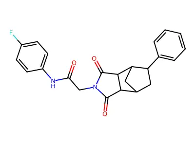 2-(1,3-dioxo-5-phenyloctahydro-2H-4,7-methanoisoindol-2-yl)-N-(4-fluorophenyl)acetamide structure